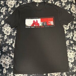District Black Tee with Red and White Graphic